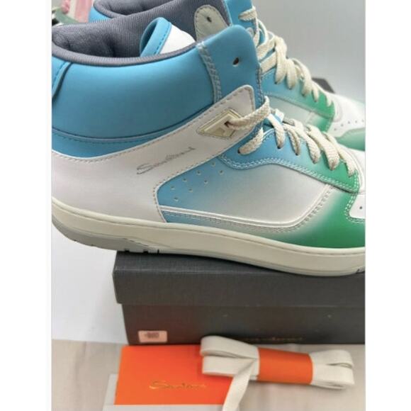Men\'s Santoni High-Top Sneakers in Green, Blue & White size 11 made Italy